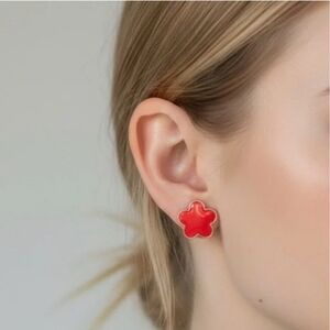 Pink Enamel 5 Petal Stud Earrings ~ NIP